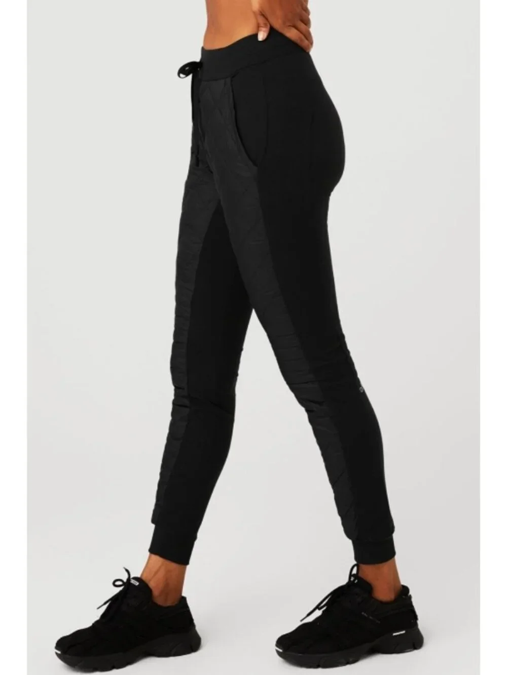 Alo Winter Warm High-Waist Moto Puffer Pant Black Brushed Hi-Rise Quilted Jogger